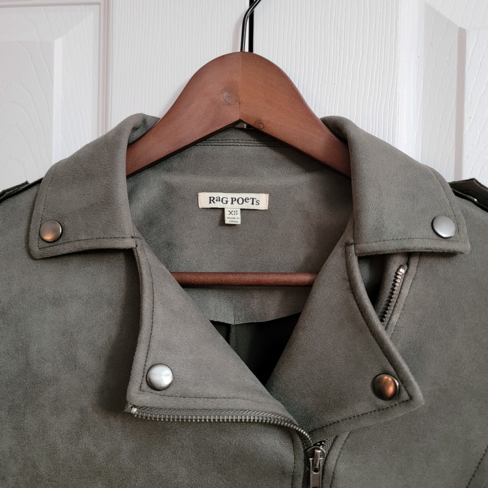 Rag Poets Everit Faux Suede Moto Jacket Gray Women’s XS Asymmetrical Biker - Picture 6 of 15
